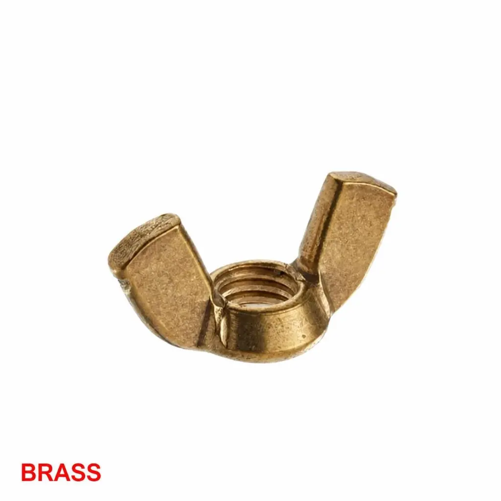 AI Generated Brass wing nut with BRASS red label (Arial, bottom-left)