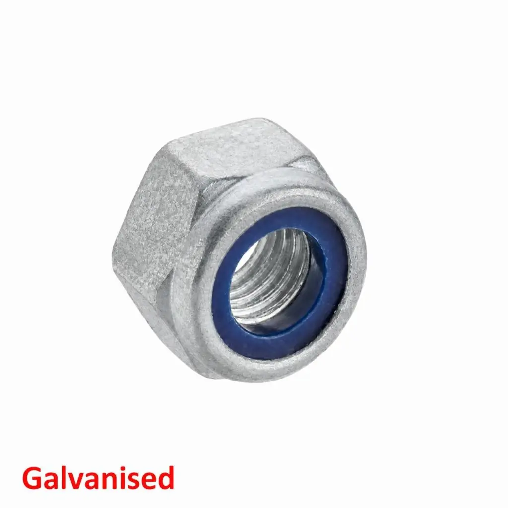 AI Generated Nyloc nut - Galvanised finish - red label bottom left